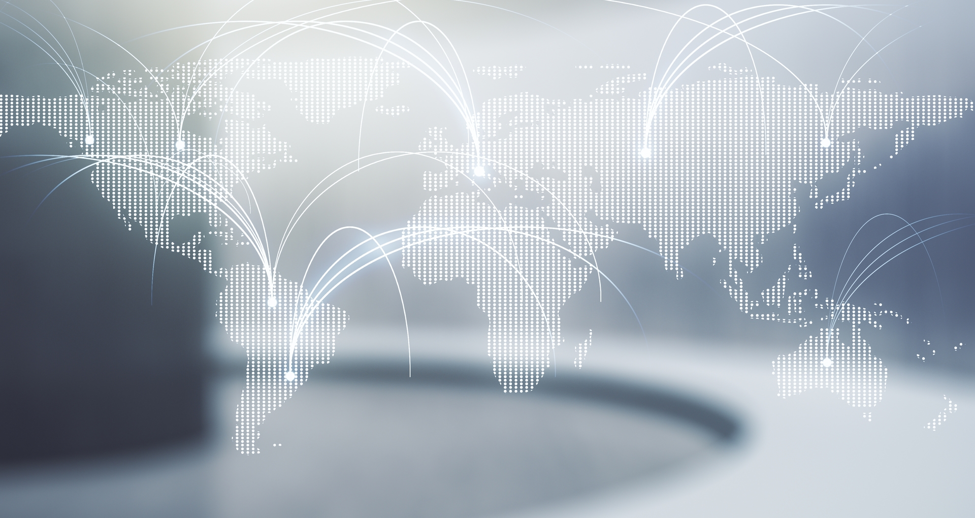 Digitale Weltkarte mit globalen Verbindungen – Symbol für optimierte Produktionsnetzwerke, Standortstrategien und Ressourcenallokation