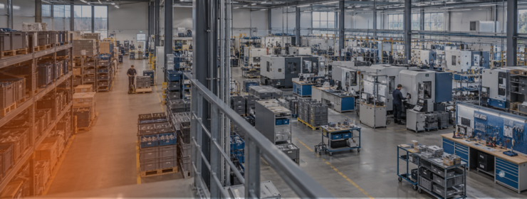 Beschaffungslogistik: Bestandskosten senken und Versorgungssicherheit erhöhen Lager mit Materialbeständen als Symbol für optimierte Beschaffungslogistik, geringere Bestandskosten und hohe Versorgungssicherheit in der Produktion